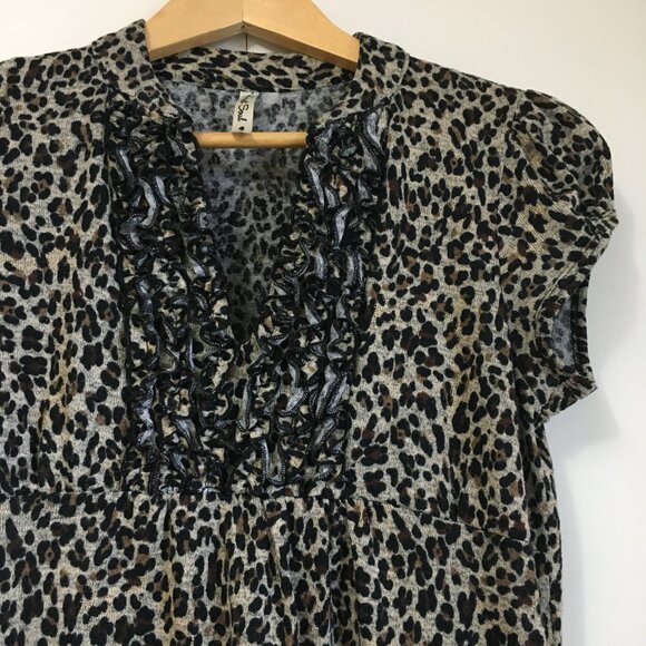 Coquette Frilly Ruffle Chest Leopard Rosette Knit Dress Top - Picture 6 of 15